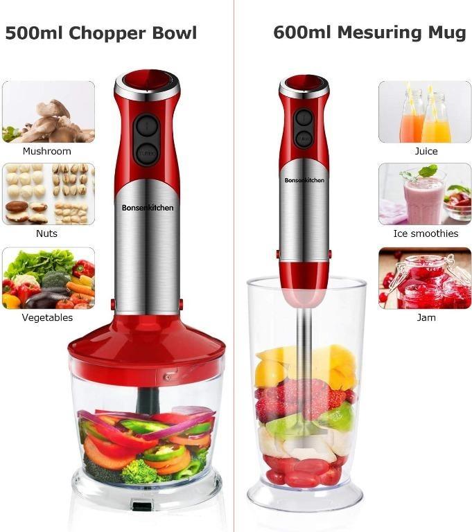SR.E Bonsenkitchen Hand Blender, 5in1 Stainless Steel 800W Hand