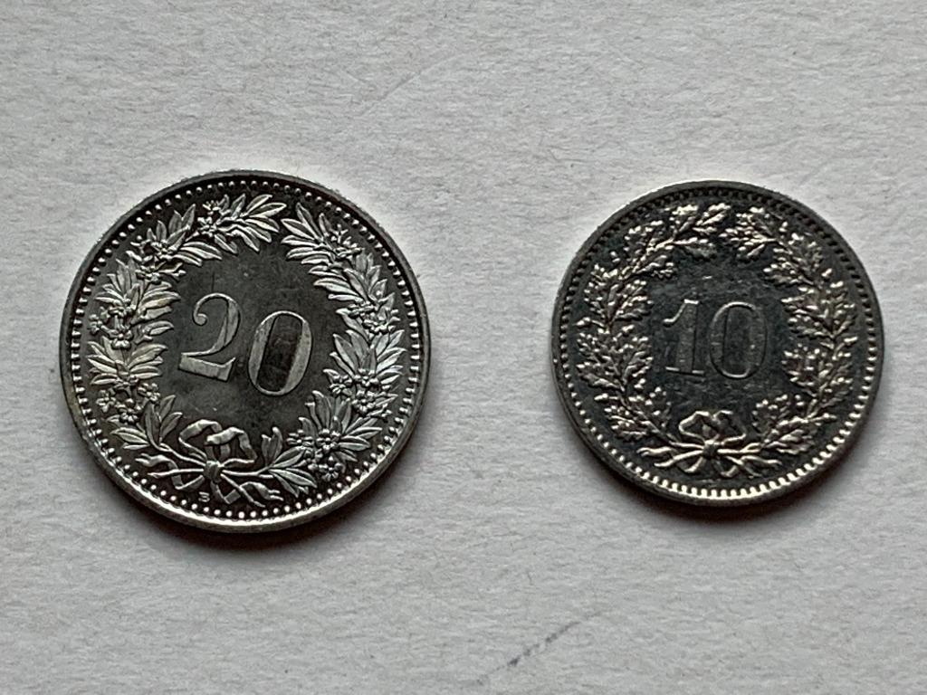 Swiss Coin 瑞士法郎兩枚- 10, 20, 興趣及遊戲, 收藏品及紀念品, 錢幣- Carousell