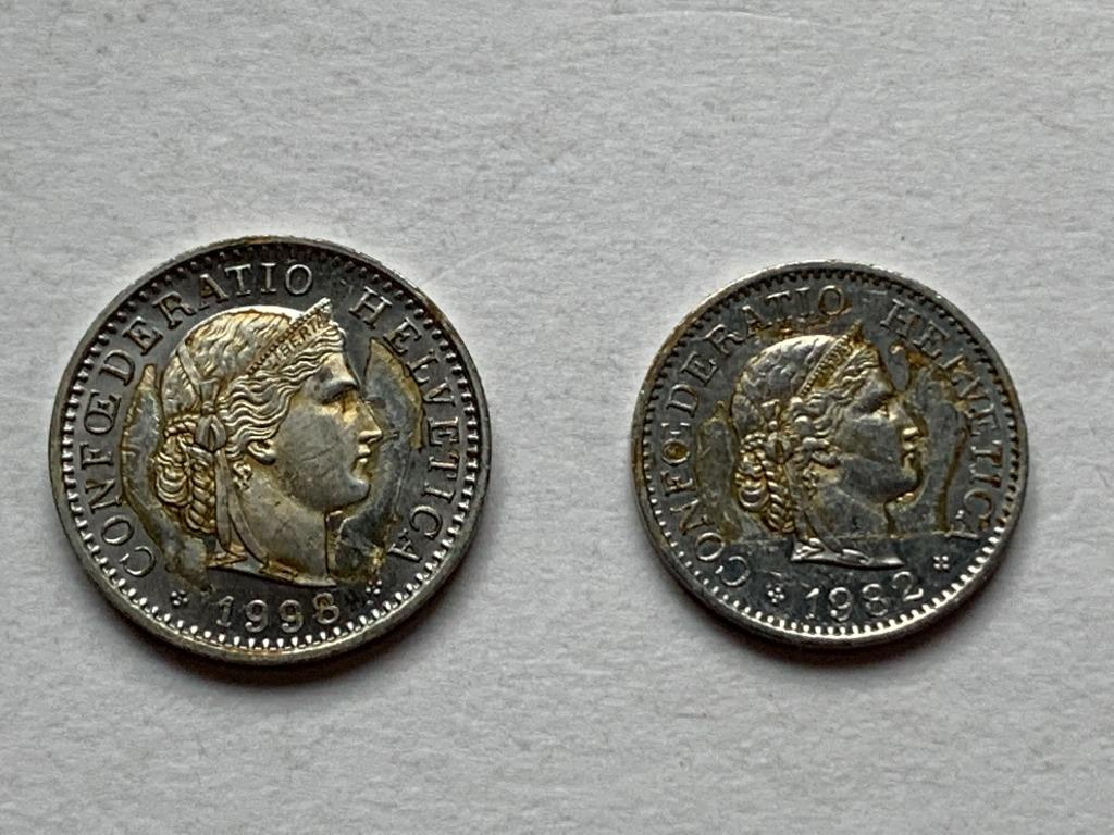 Swiss Coin 瑞士法郎兩枚- 10, 20, 興趣及遊戲, 收藏品及紀念品, 錢幣- Carousell
