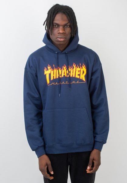 THRASHER FLAME LOGO NAVY HOODIE S M L Men s Fashion Tops