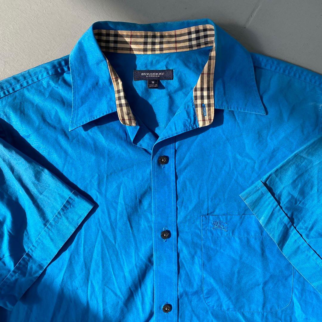 Vintage Burberry Blue Button Up Shirt Men s Fashion Tops Sets