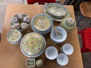 Vintage Chinese traditional yellow kitchenware set