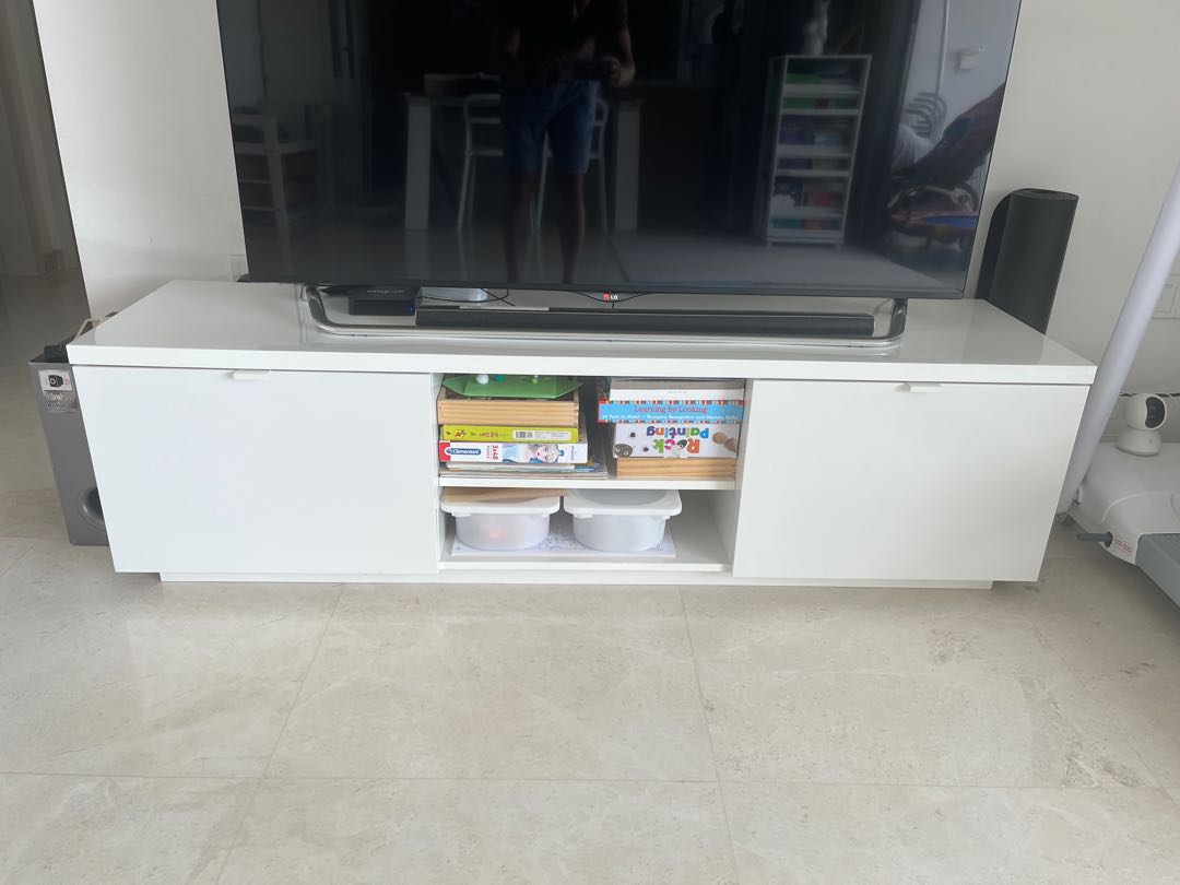 White Ikea BYAS TV Bench, Furniture & Home Living, Furniture, TV