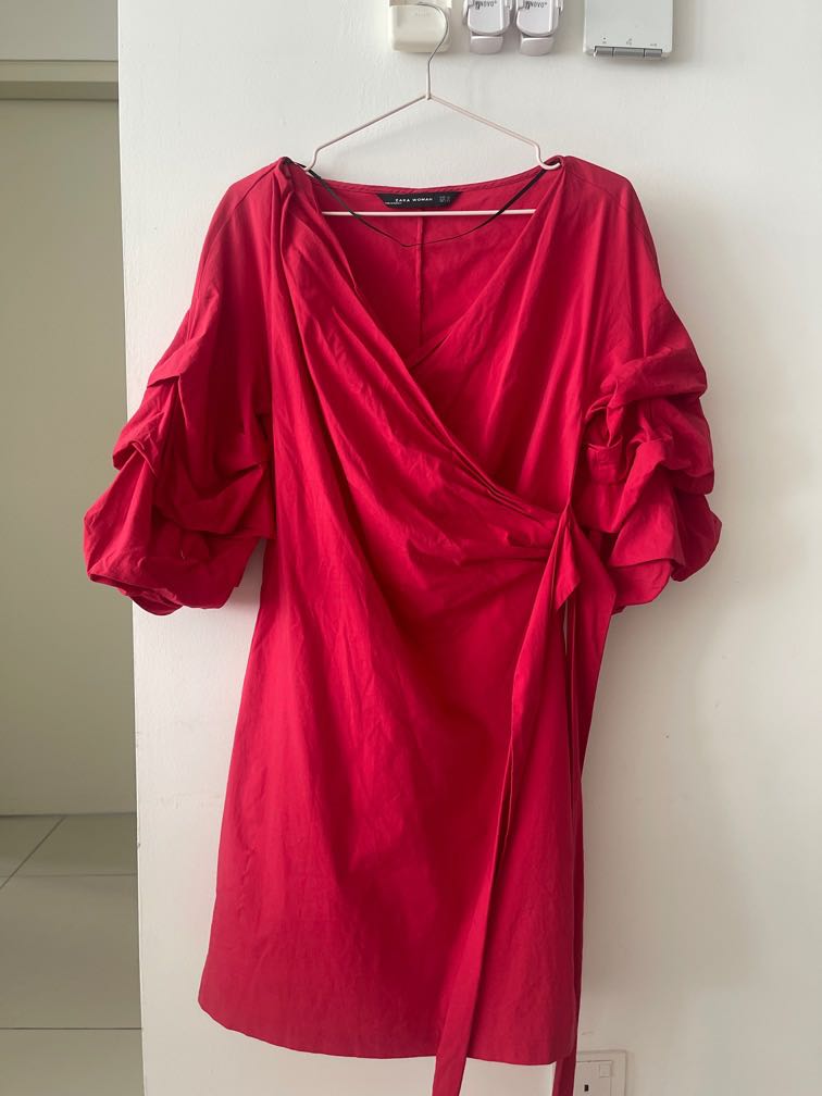 Zara Red Wrap wrapped dress tied up ...