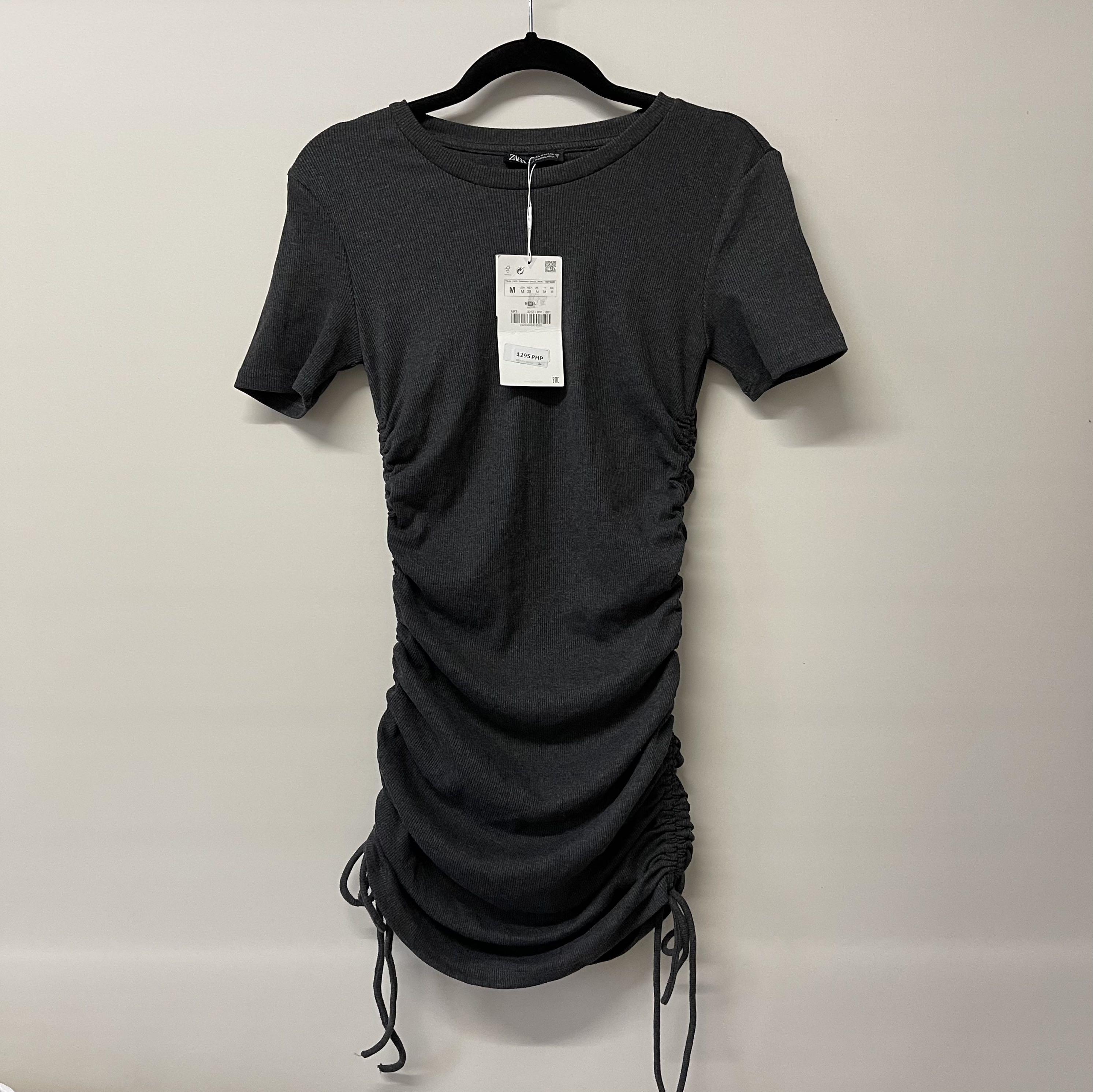 Zara ruched ribbed dress black Clearance