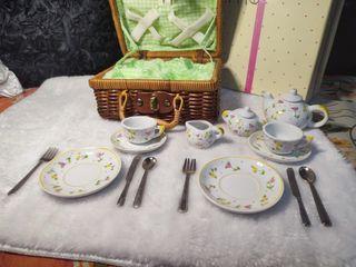 Imported 17 pcs. Tea Set in Rattan Basket