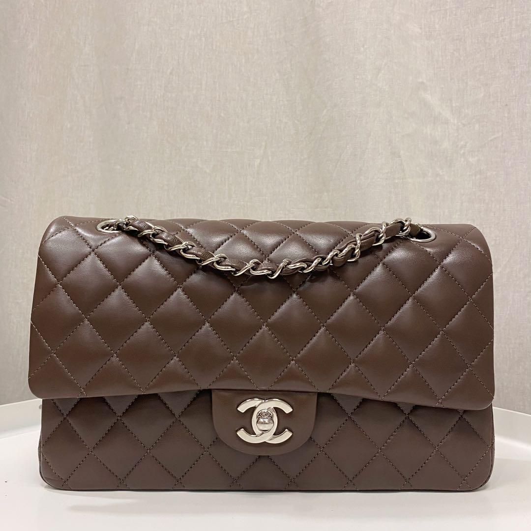 Authentic Chanel Brown Medium Classic Flap bag in Lambskin and
