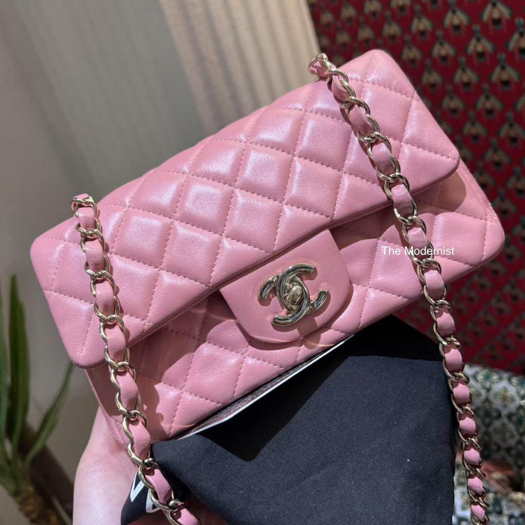Authentic Chanel Mini Rectangular Flap Bag Sakura Pink Lambskin Light Gold  Hardware, Luxury, Bags & Wallets on Carousell