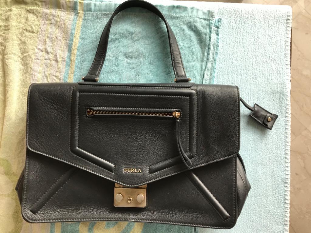 Authentic Furla black leather handbag