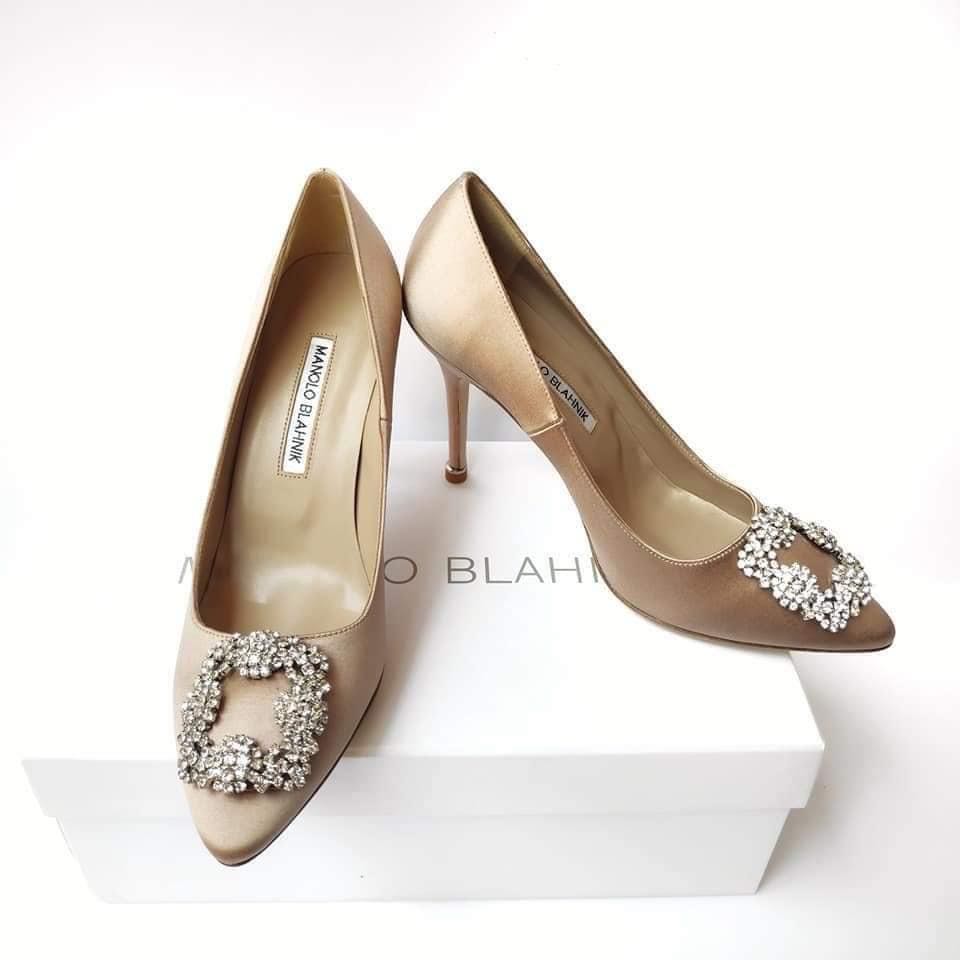 MANOLO BLAHNIK Hangisi Satin 105mm pumps (Champagne / size 38) - ACTUAL ...