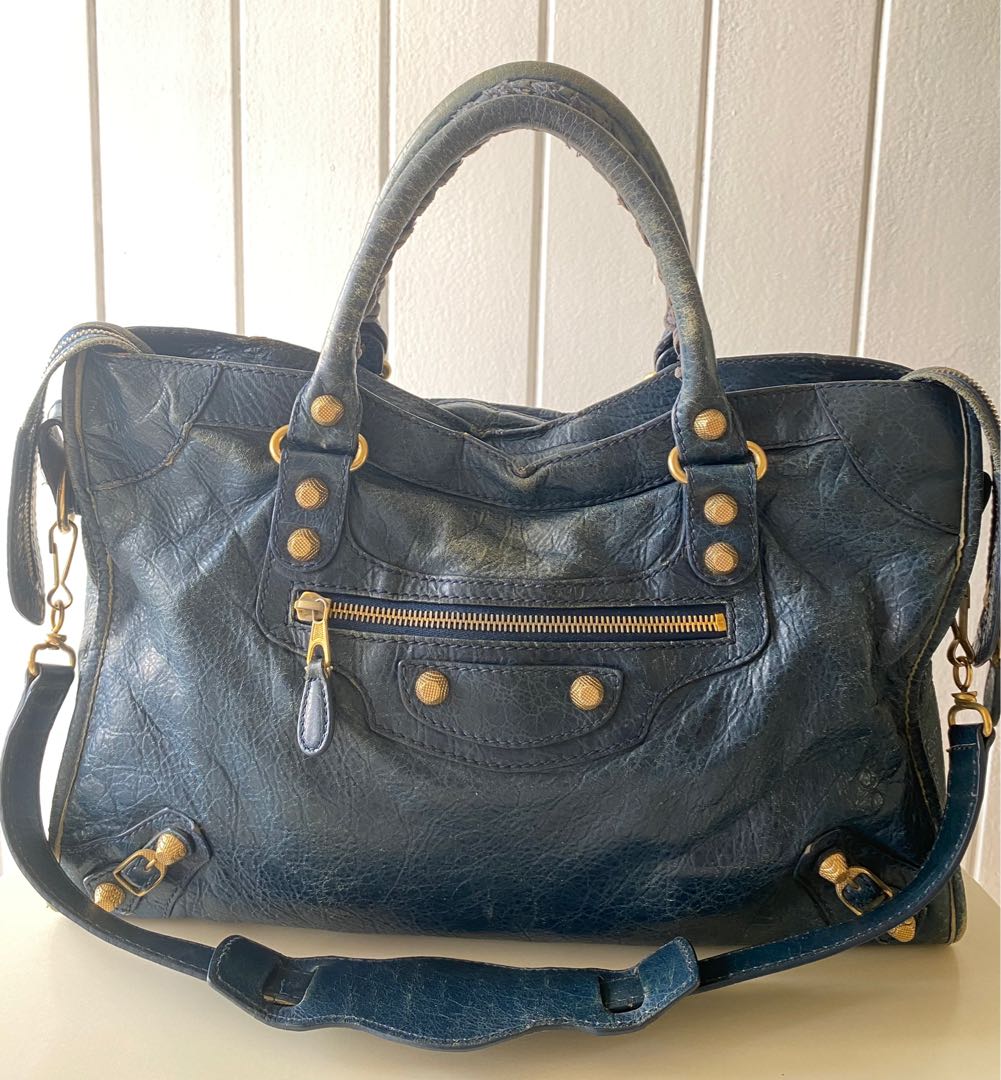 Balenciaga Navy Blue Leather Giant Gold Town Shoulder Bag Balenciaga  TLC