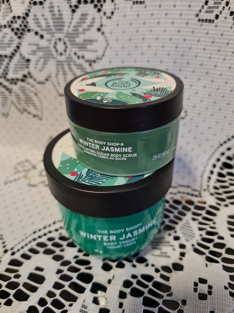 Body shop winter jasmine body scrub and body yoghurt, Beauty & Personal