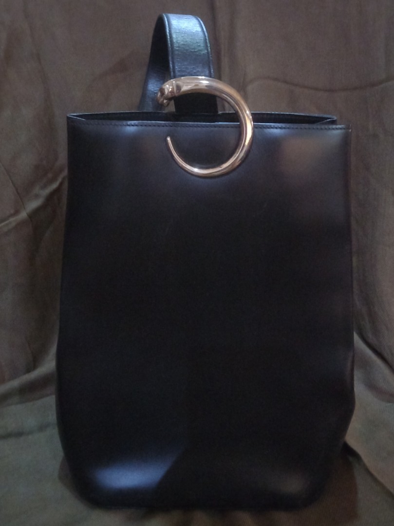Cartier Vintage Panthere Black Leather Sidepack, Luxury, Bags