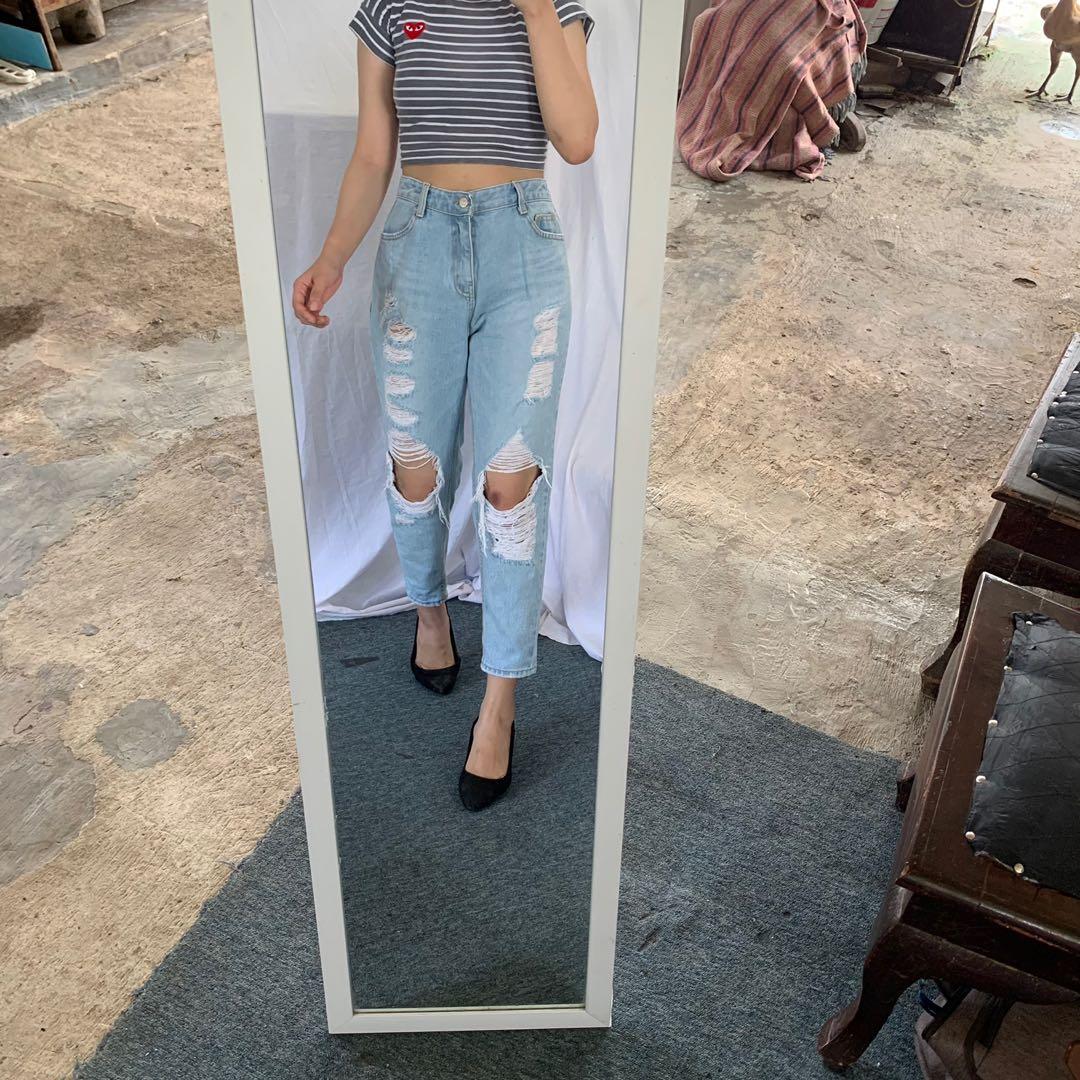Celana Ripped Jeans Highwaist Light 