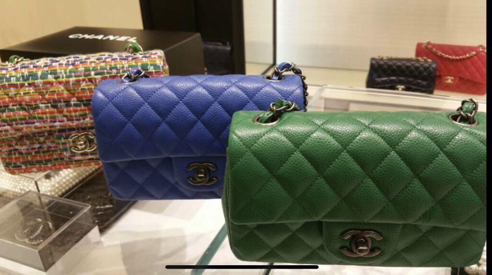 Chanel mini caviar rectangular classic flap in rare Green !, Luxury, Bags &  Wallets on Carousell