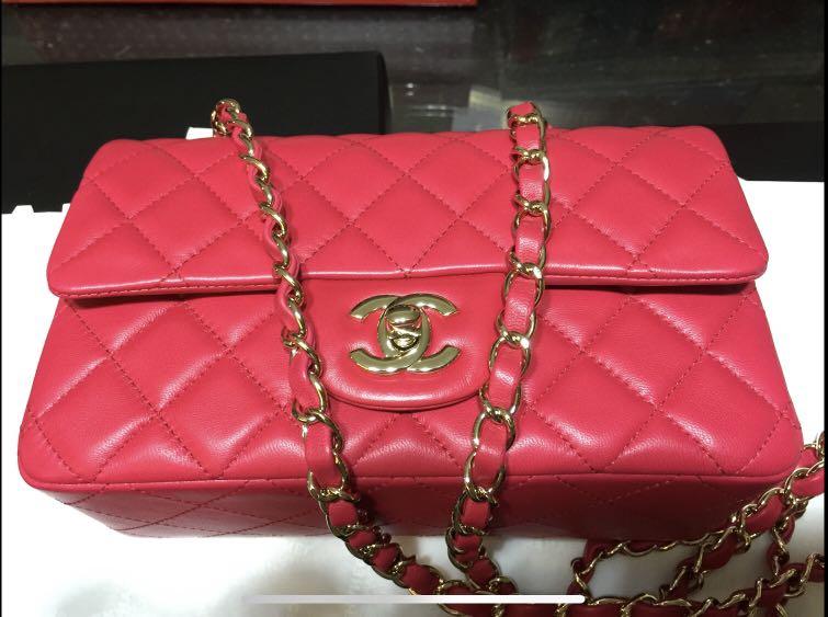 Chanel mini classic rectangular flap in light gold HW in pinkish