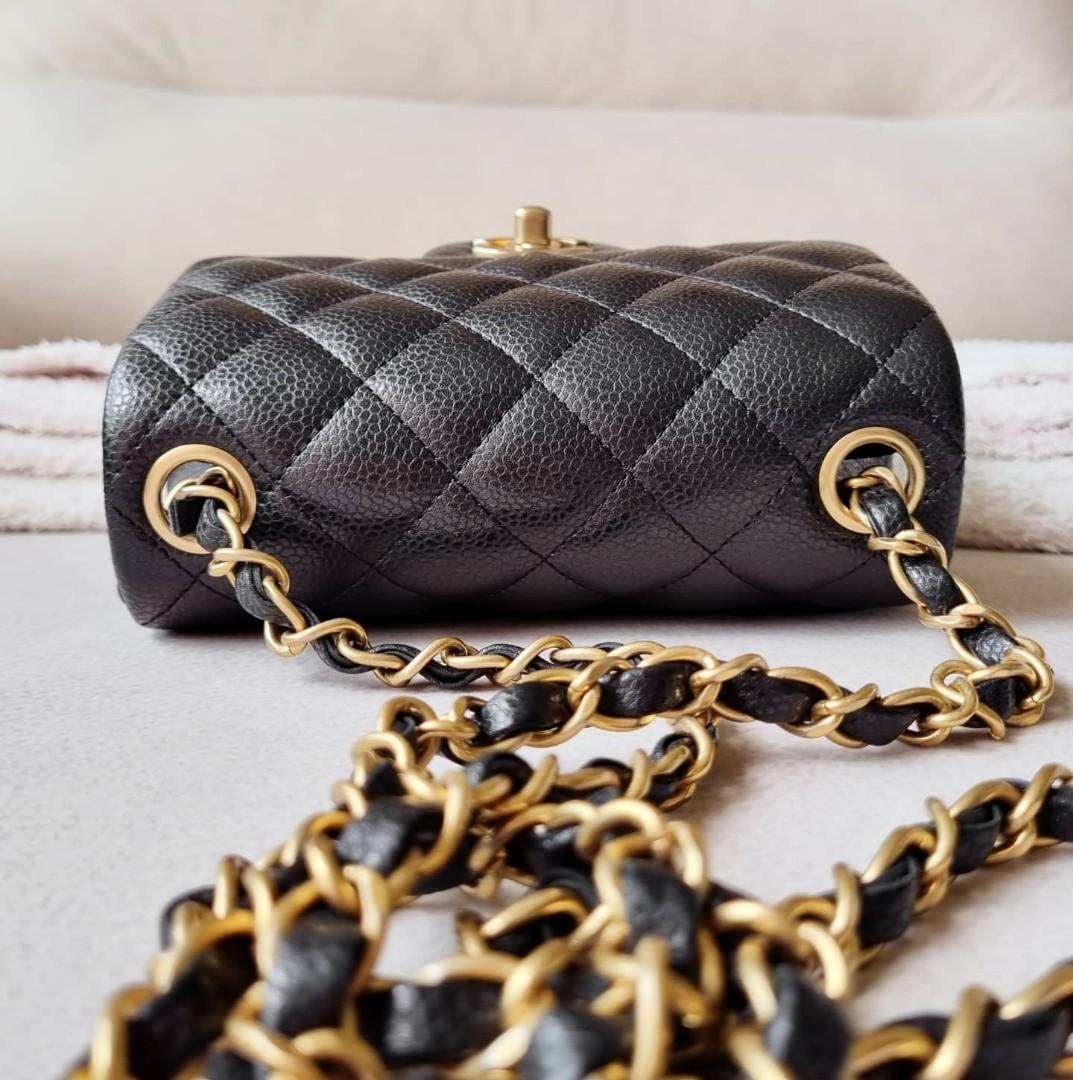 Chanel Mini Square Black Caviar Gold HW, Women's Fashion, Bags