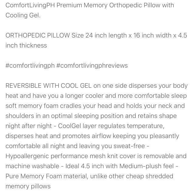 Comfort Living PH Premium Memory Orthopedic Pillow with Cooling Gel