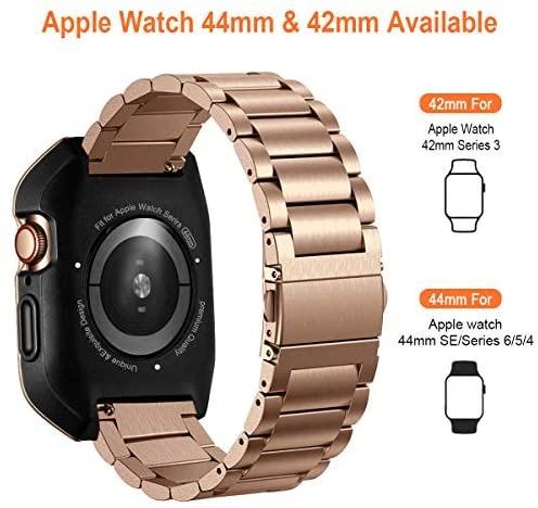 EloBeth Compatible with Apple Watch Band 44mm SE 2 Series 4/5/6/SE with  Case, Mens Stainless Steel iWatch 44mm Bands with Protective Rugged Cover  for