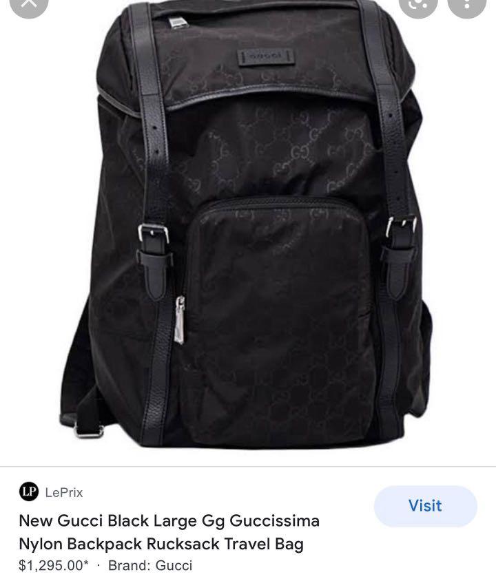 Gucci guccisima nylon backpack (Category: Luxury Bags & Wallets) located in Cavite. Submitted by rraaa32 (Listing ID 1140515194, Image 2). Description: Pristine condition Both interior and exterior are clean and pristine Hardwares are pristine also Inclusion : bag,dustbag Flaw / issue : check last pic. stain but I think can be removed in bag spas.