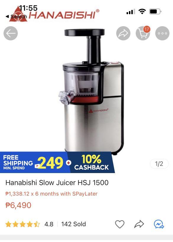 Hanabishi Slow Juicer HSJ1500, TV & Home Appliances, Kitchen