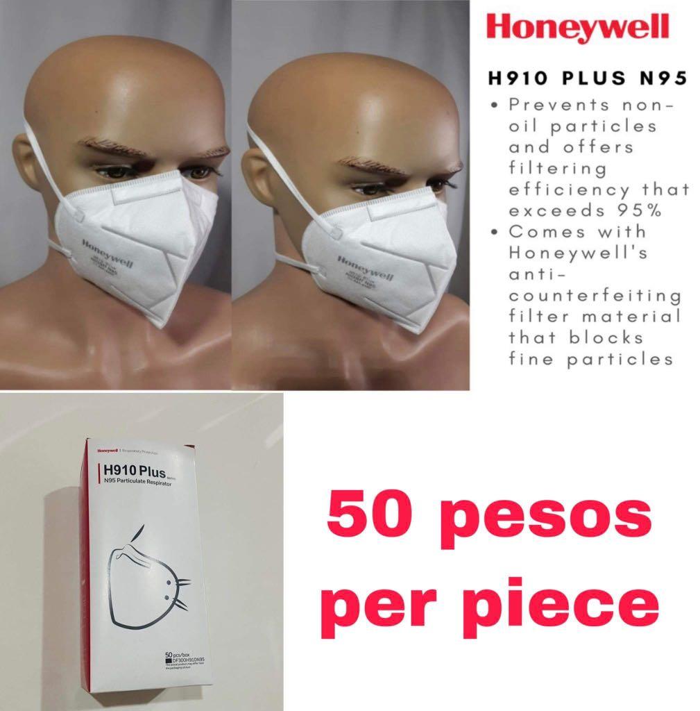 Honeywell N95 Masks (Category: Face Masks & Face Shields) located in Quezon City. Submitted by crunchyfi (Listing ID 1140514996, Image 1). Description: 50 pesos per piece Discounted at 2300 per 1 box (50pcs) .