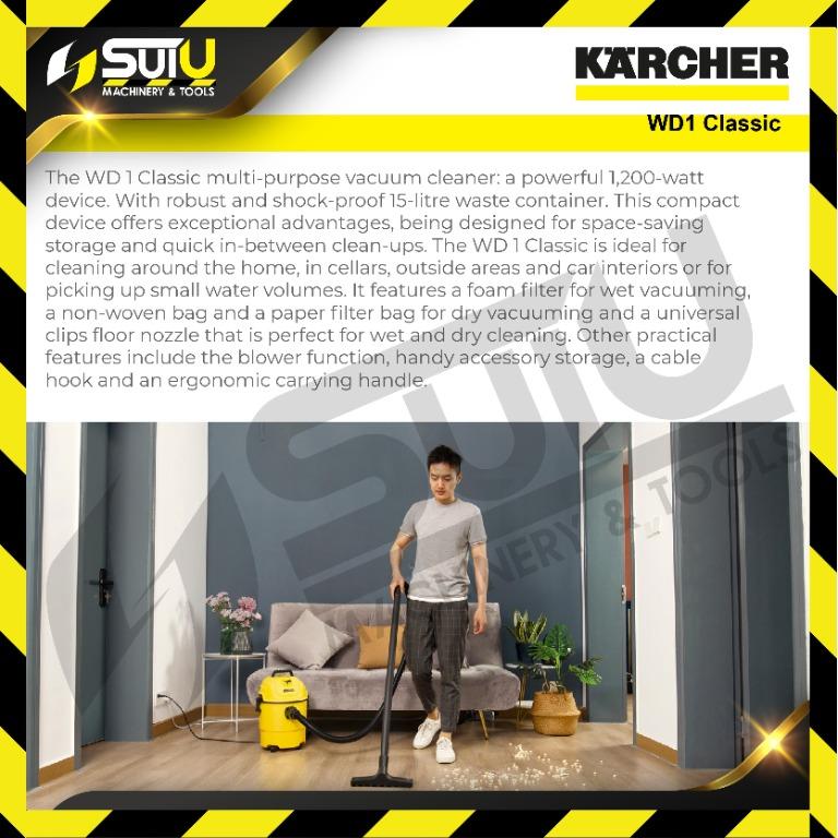 KARCHER WD1 Classic 15L Wet & Dry Vacuum Cleaner 1200W w/ Accessories ...