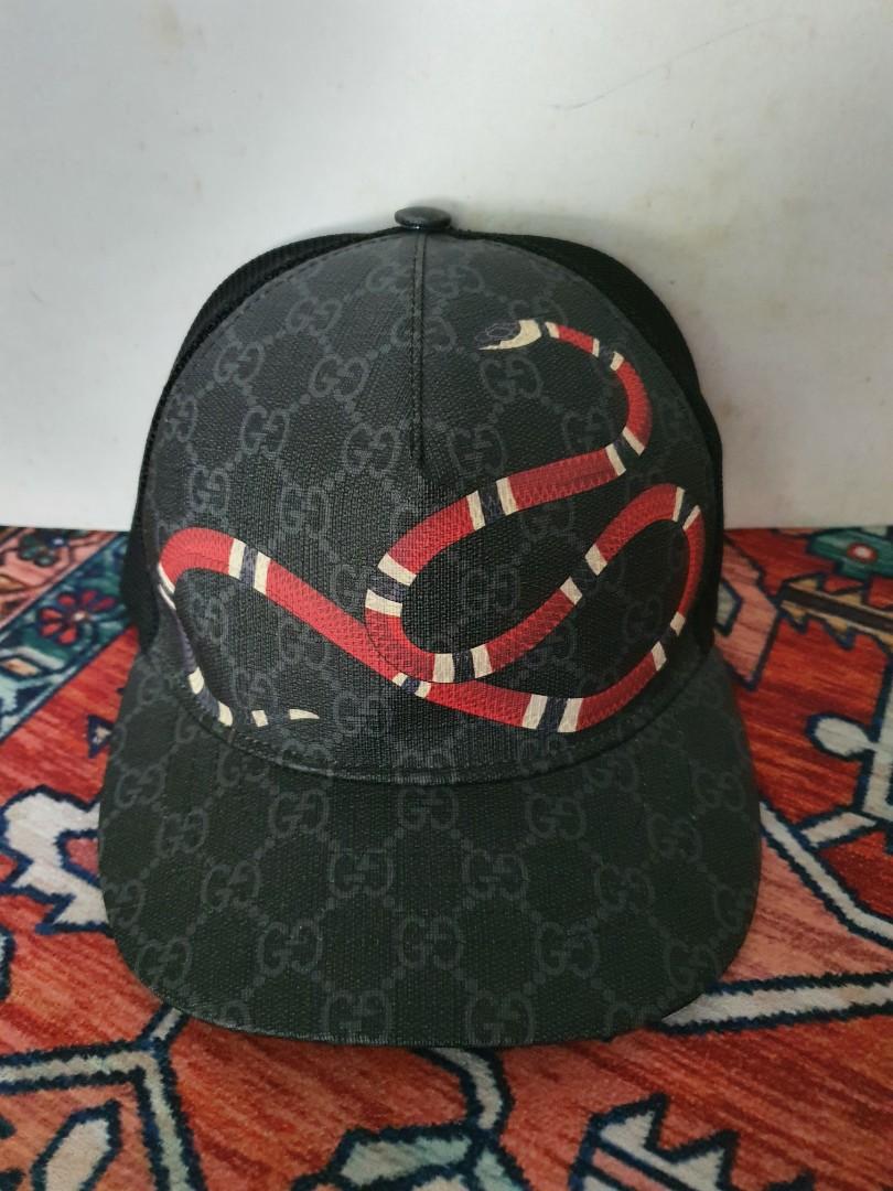 Gucci Kingsnake Print GG Supreme Baseball Hat Black/Grey