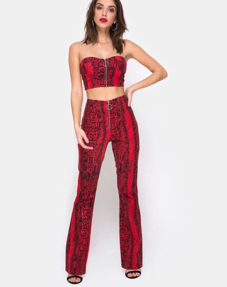 Motel rocks snake skin flare pants 