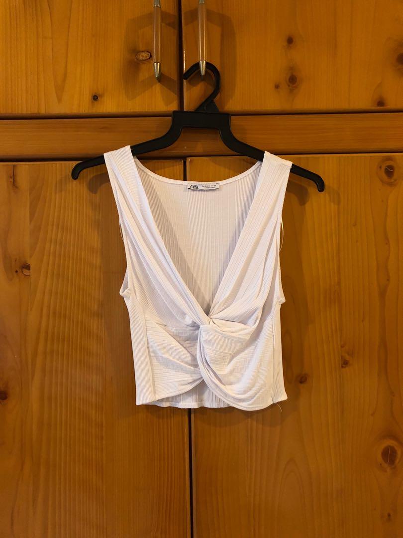 NEW ZARA White Twist-knot crop top (S), Women's Fashion, Tops
