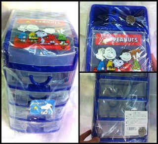 Original Peanuts Snoopy 5 Layers Plastic Storage Drawer Organizer Desktop -Blue