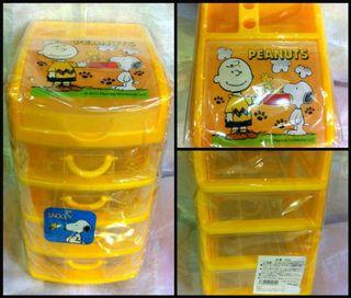 Original Peanuts Snoopy 5 Layers Plastic Storage Drawer Organizer Desktop -Yellow