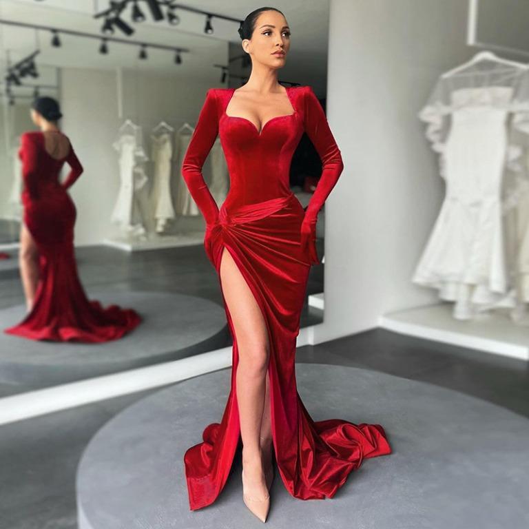 Red fishtail hotsell evening dress