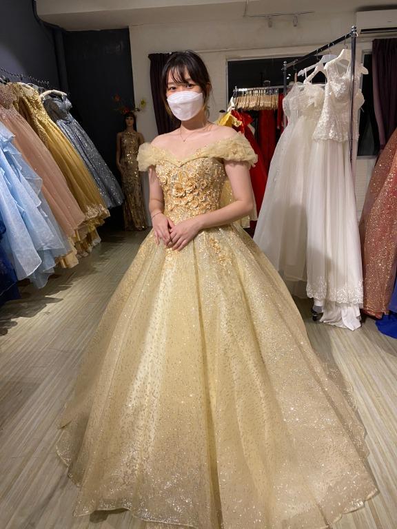 PREMIUM GRADE YELLOW OFF SHOULDER BALL GOWN Women s Fashion