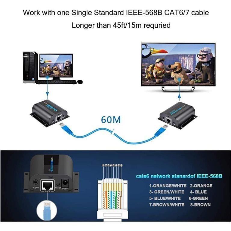 ✓READY STOCK✓ AGPtek 60m/190ft 1080P HD HDMI Network Extender Over Single  Cat6/6a/7 Ethernet Cable with IR Remote Control new, Computers & Tech,  Parts & Accessories, Networking on Carousell