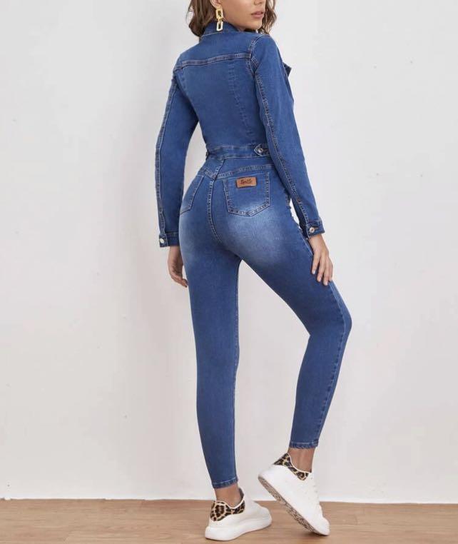 SHEIN SXY Plus Solid Shirred Bodice Wide Leg Cami Denim Jumpsuit  SHEIN EUR