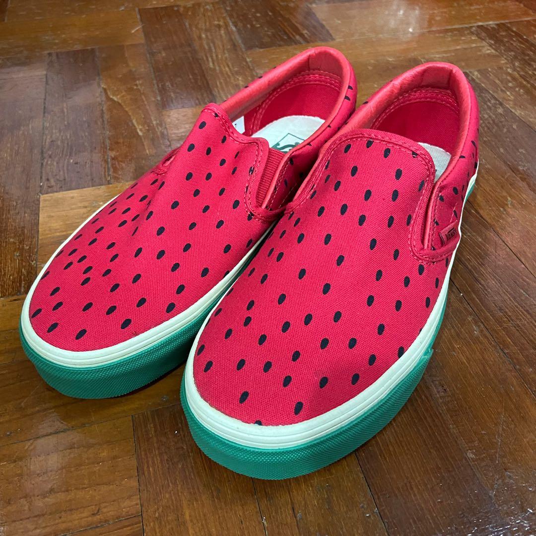 Vans Fruit Watermelon Red Green Slip Ons Sneakers (US7), Women's Fashion, Footwear, Sneakers on