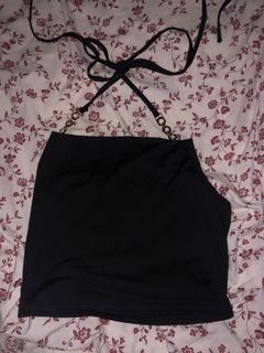 Y2K BLACK HALTER CHAIN TOP