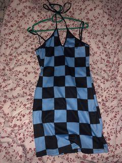 Y2K CHECKERED DRESS HALTER