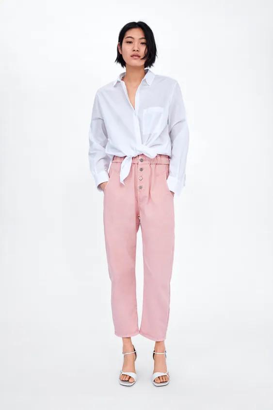 Zara Button Baggy Trouser, Fesyen 