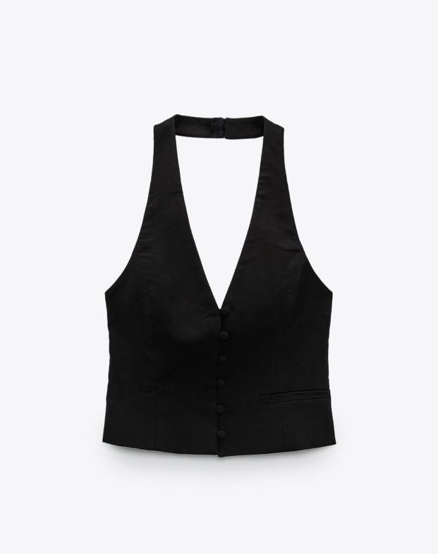Zara Linen Blend Halterneck Waistcoat, Women's Fashion, Tops, Others