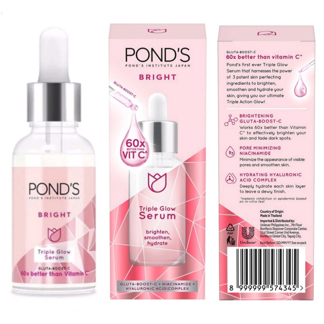 Pond's Bright Triple Glow Facial Serum with Gluta BoostC, Niacinamide for Dewy Hydrated Skin