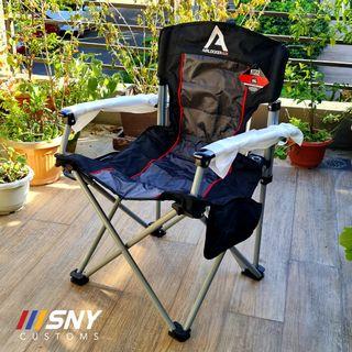 Arb Airlocker black and touring Tan folding camping chair original cup holder pockets and bag