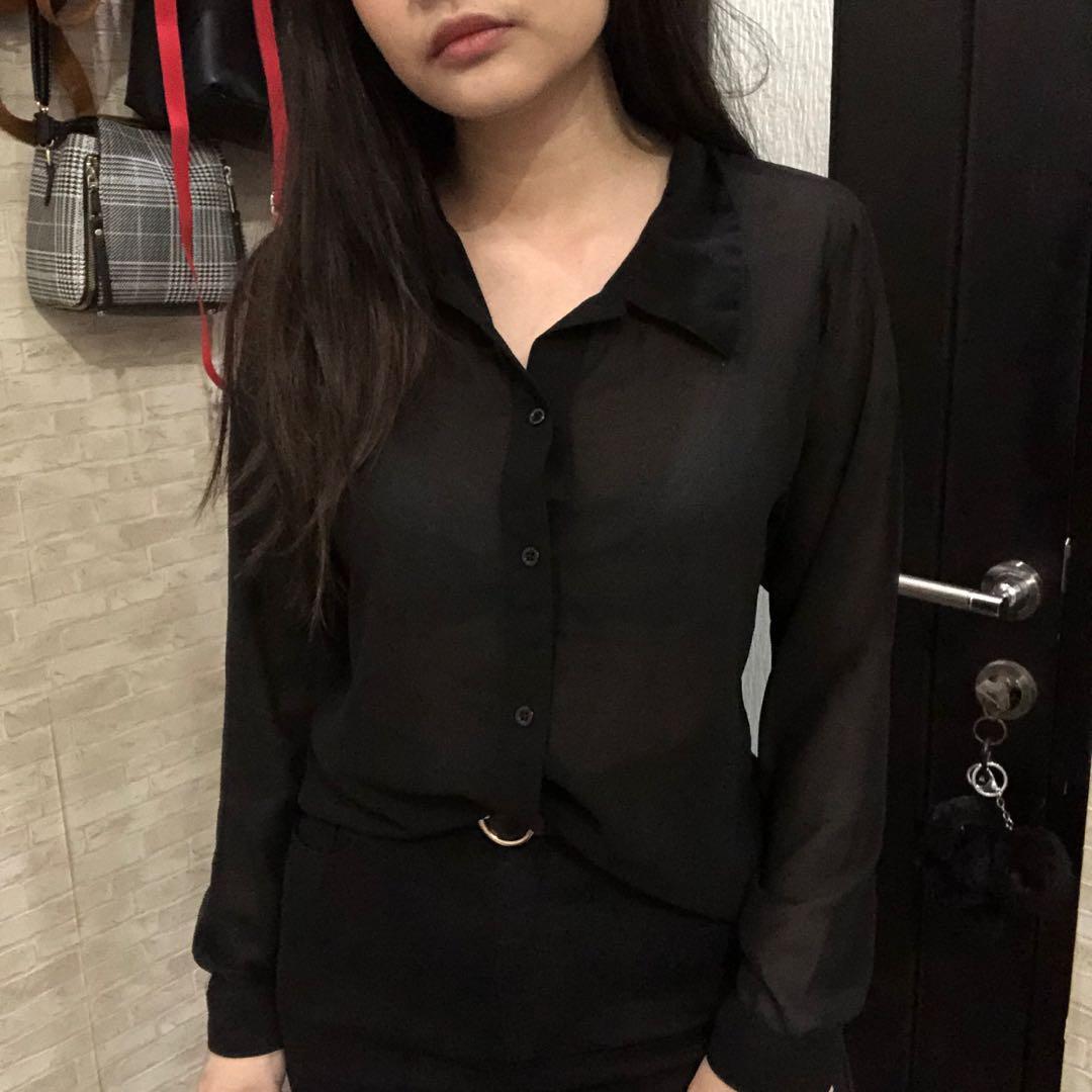Black Long sleeve Chiffon Shirt 