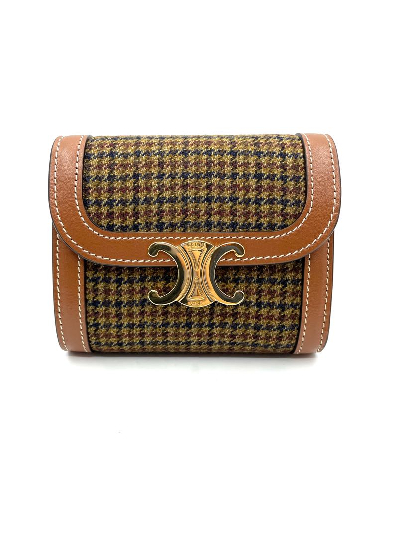 Shop CELINE Triomphe 2022-23FW Small Wallet TRIOMPHE in tweed and
