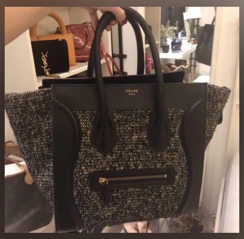 Celine Luggage Handbag Tweed Mini