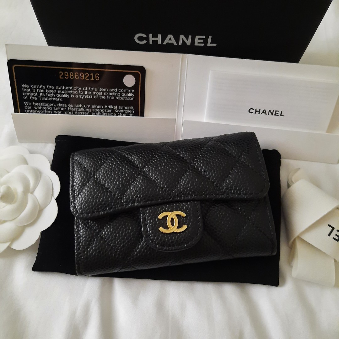 Chanel Classic Flap Card Holder Black Caviar Leather Gold Hardware