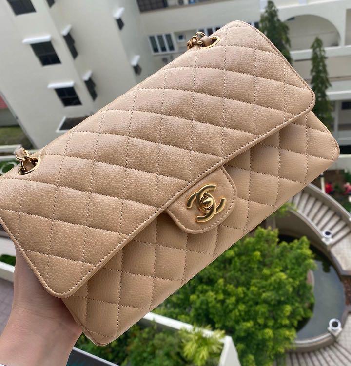 Chanel classic medium in beige Clair, Luxury, Bags & Wallets on