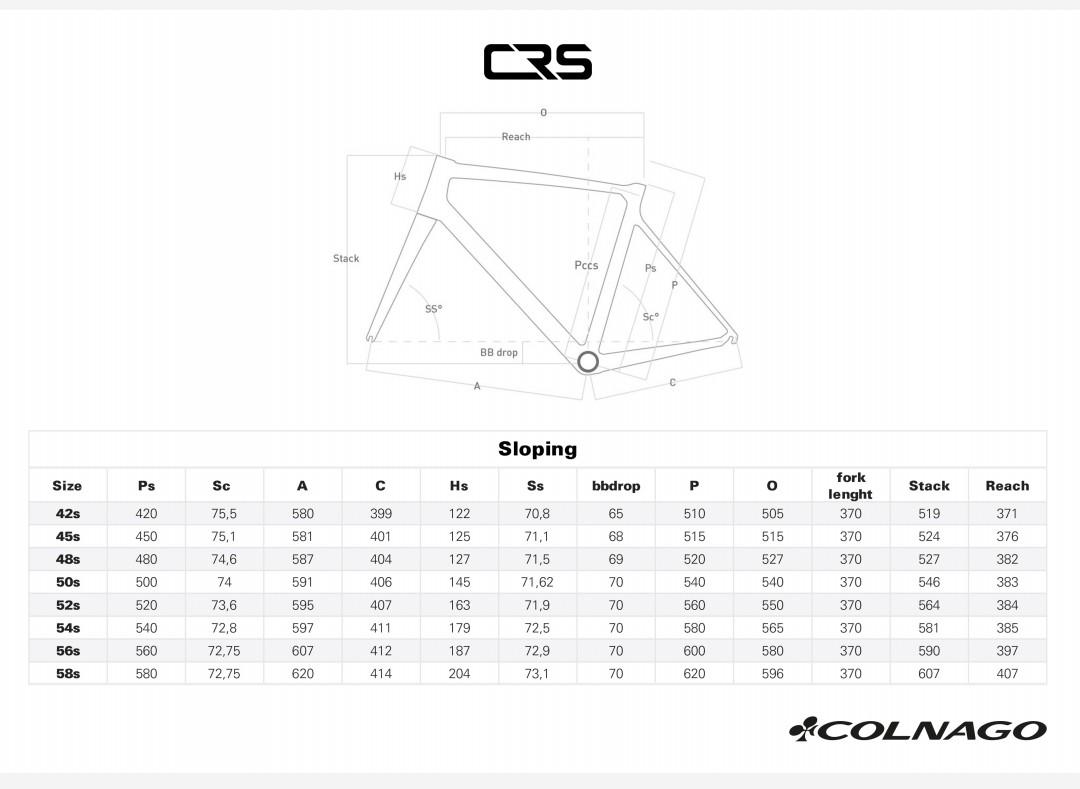 Colnago frame sales size chart