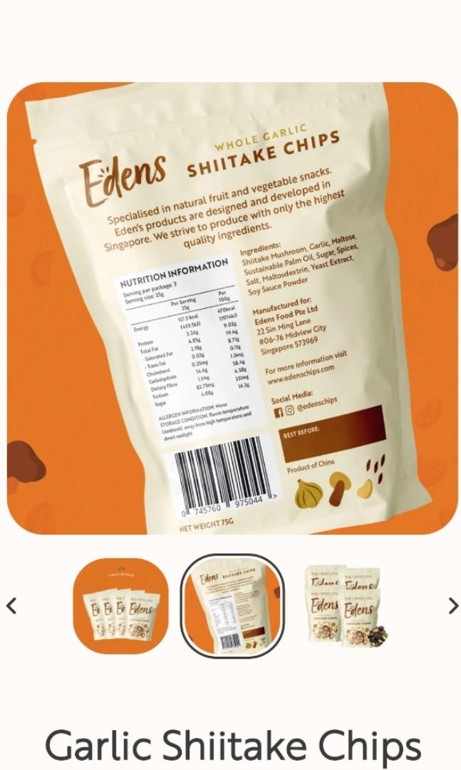 Eden Shitake Chips, Food & Drinks, Local Eats on Carousell